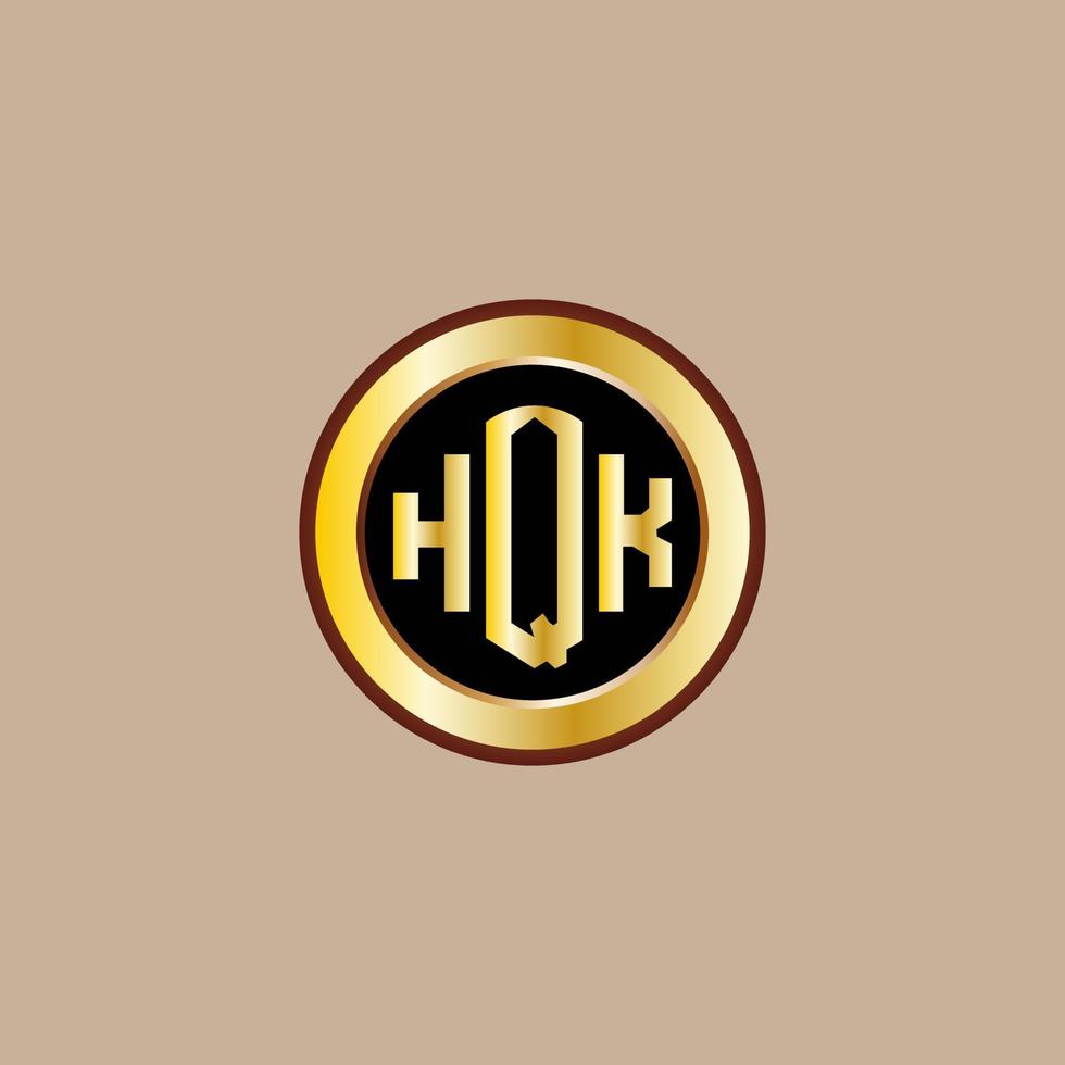 creative HQK letter logo design with golden circle vector