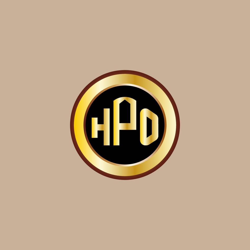 diseño creativo del logotipo de la letra hpo con un círculo dorado vector