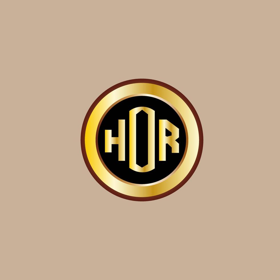 creative HOR letter logo design with golden circle vector