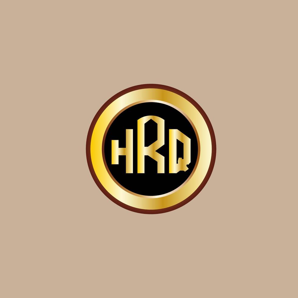 diseño creativo del logotipo de la letra hrq con círculo dorado vector