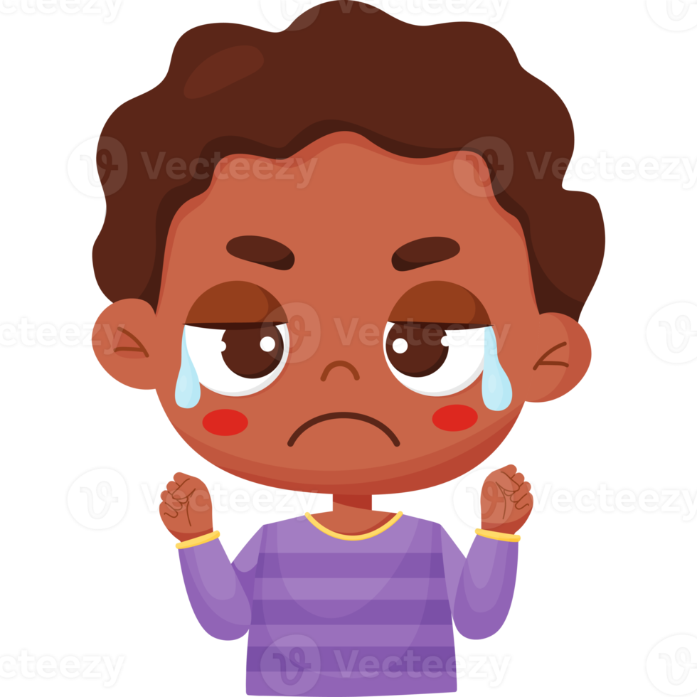 Crying black boy. Emotion face png