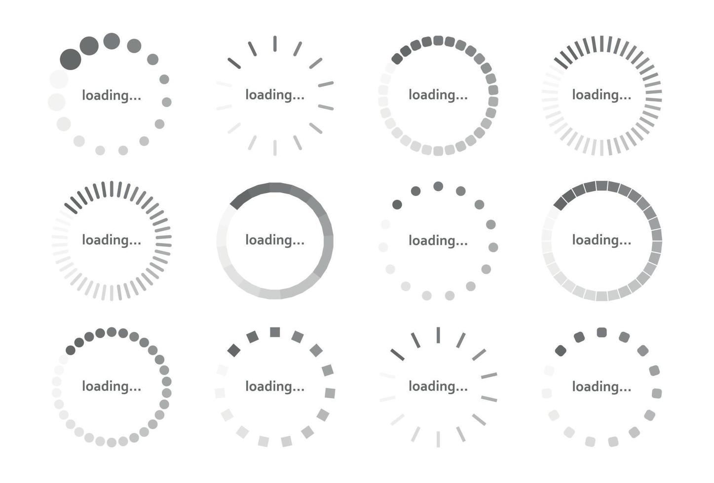 juego 12 uds. estado de descarga de escala circular, progreso de descarga sobre fondo blanco - vector