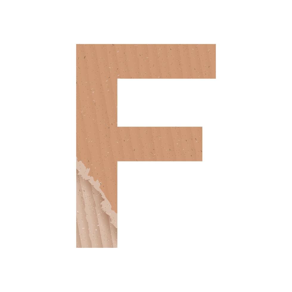 letra f del alfabeto inglés, textura de cartón de papel gris sobre fondo blanco - vector