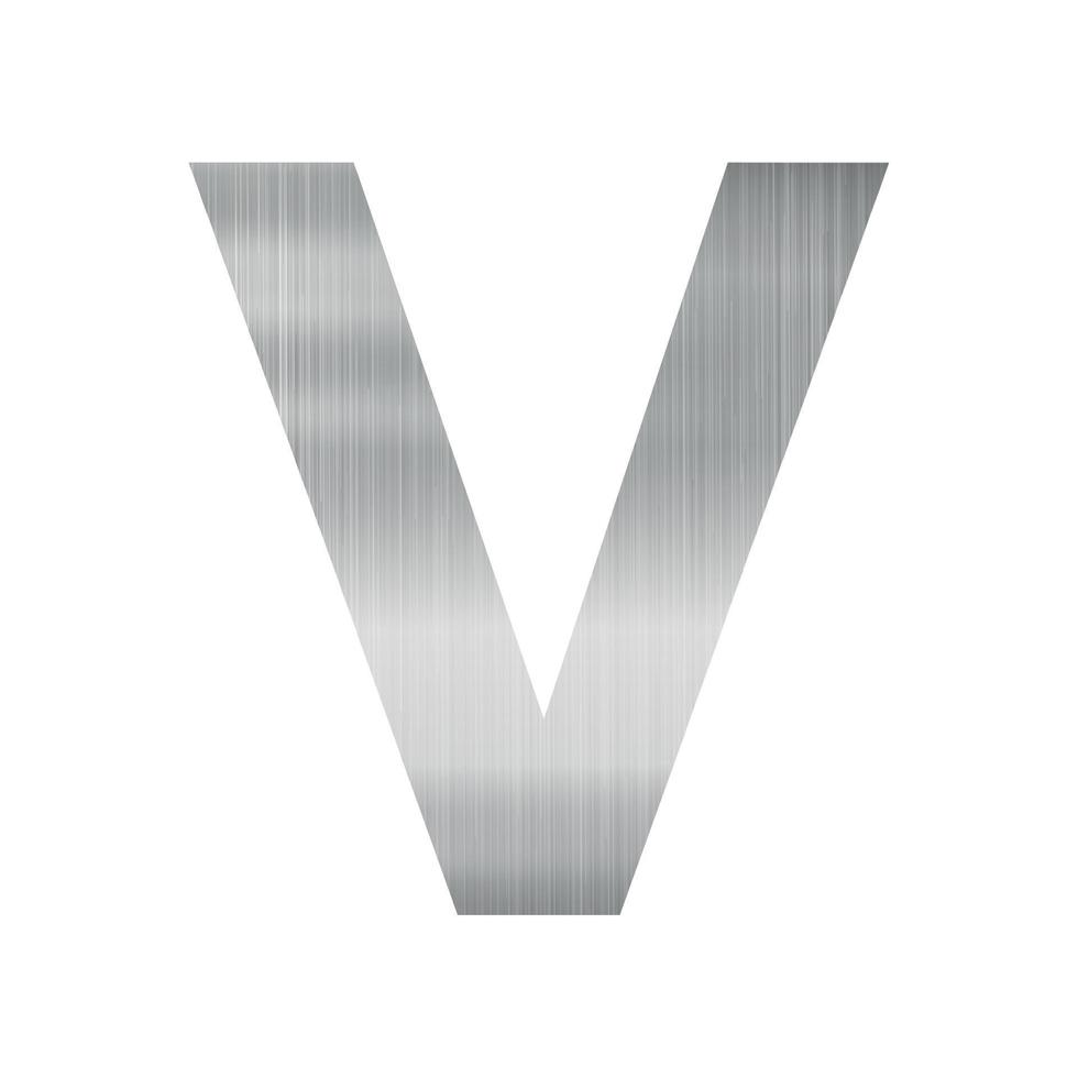 textura de metal plateado, letra v del alfabeto inglés sobre fondo blanco - vector