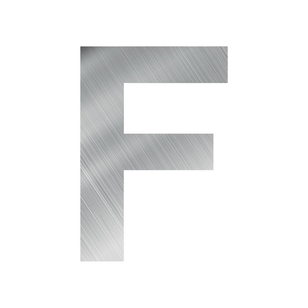 Silver metal texture, english alphabet letter F on white background - Vector