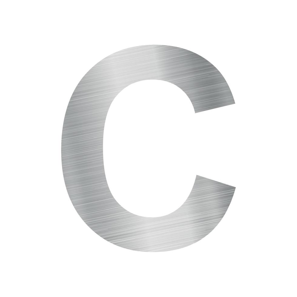 Silver metal texture, english alphabet letter C on white background - Vector