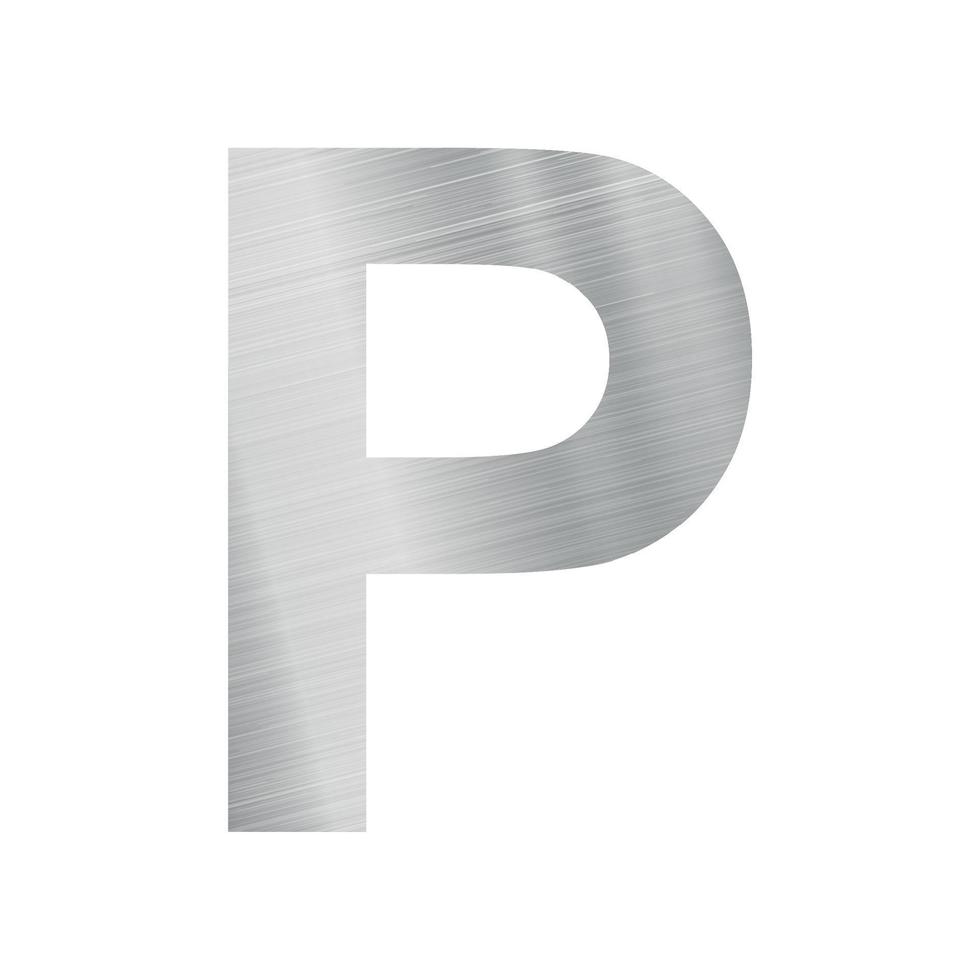 Silver metal texture, english alphabet letter P on white background - Vector