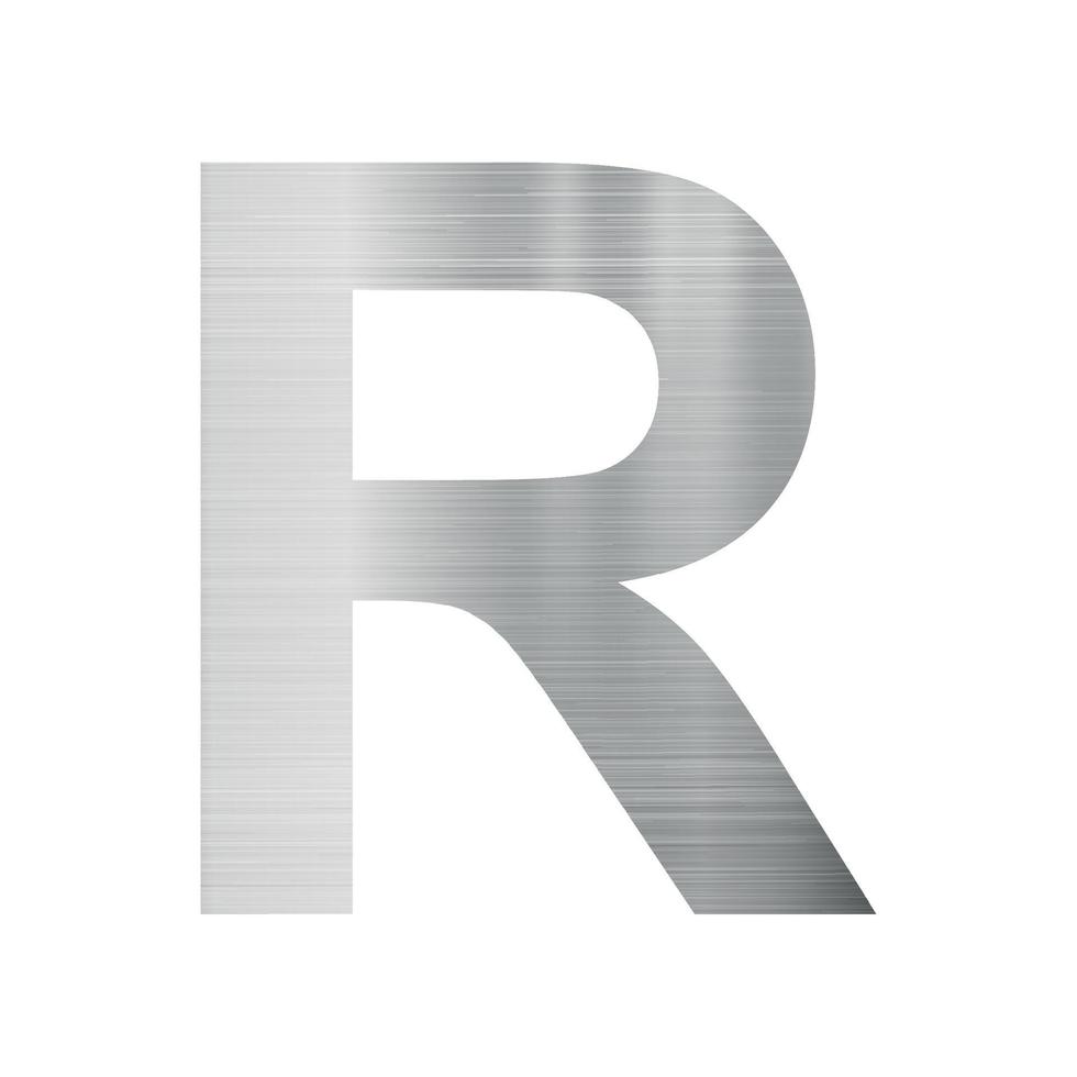 Silver metal texture, english alphabet letter R on white background - Vector