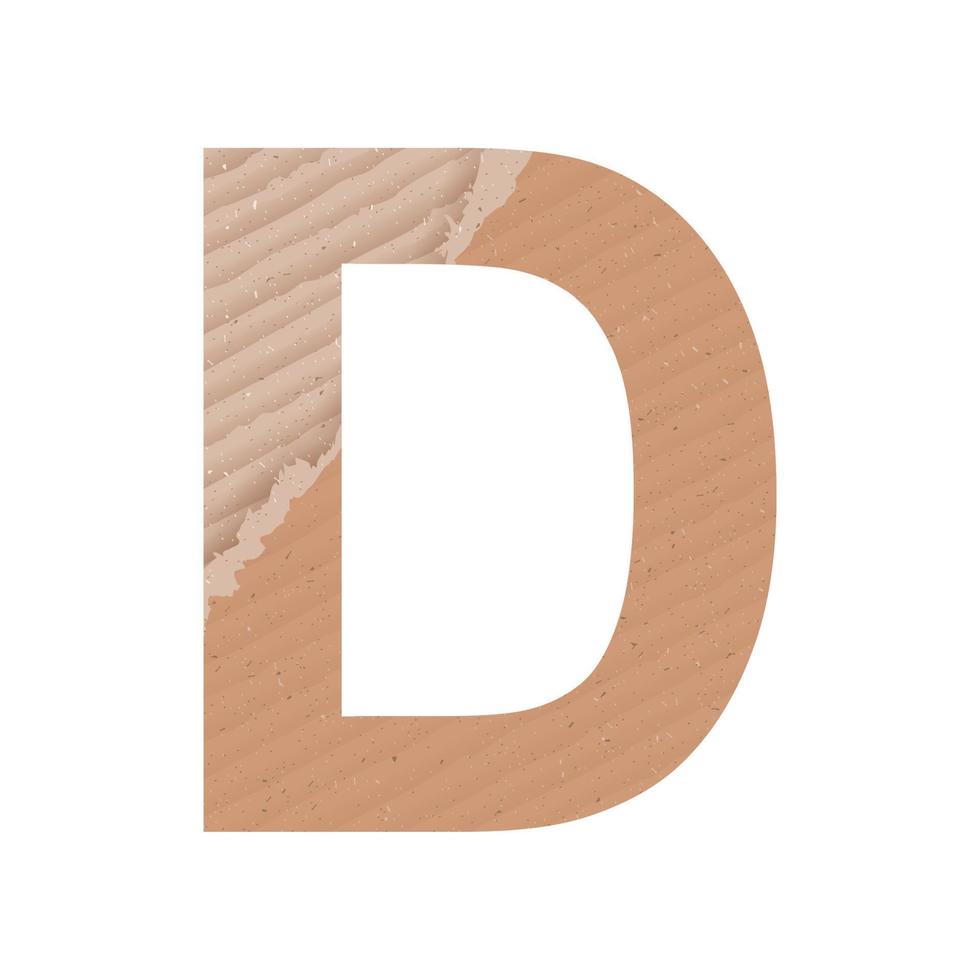 Letter D of the English alphabet, gray paper cardboard texture on white background - Vector