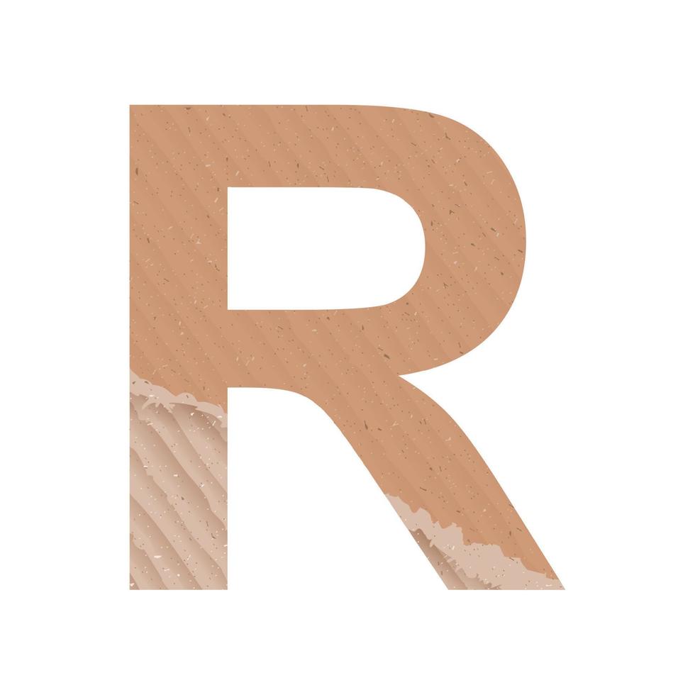 Letter R of the English alphabet, gray paper cardboard texture on white background - Vector