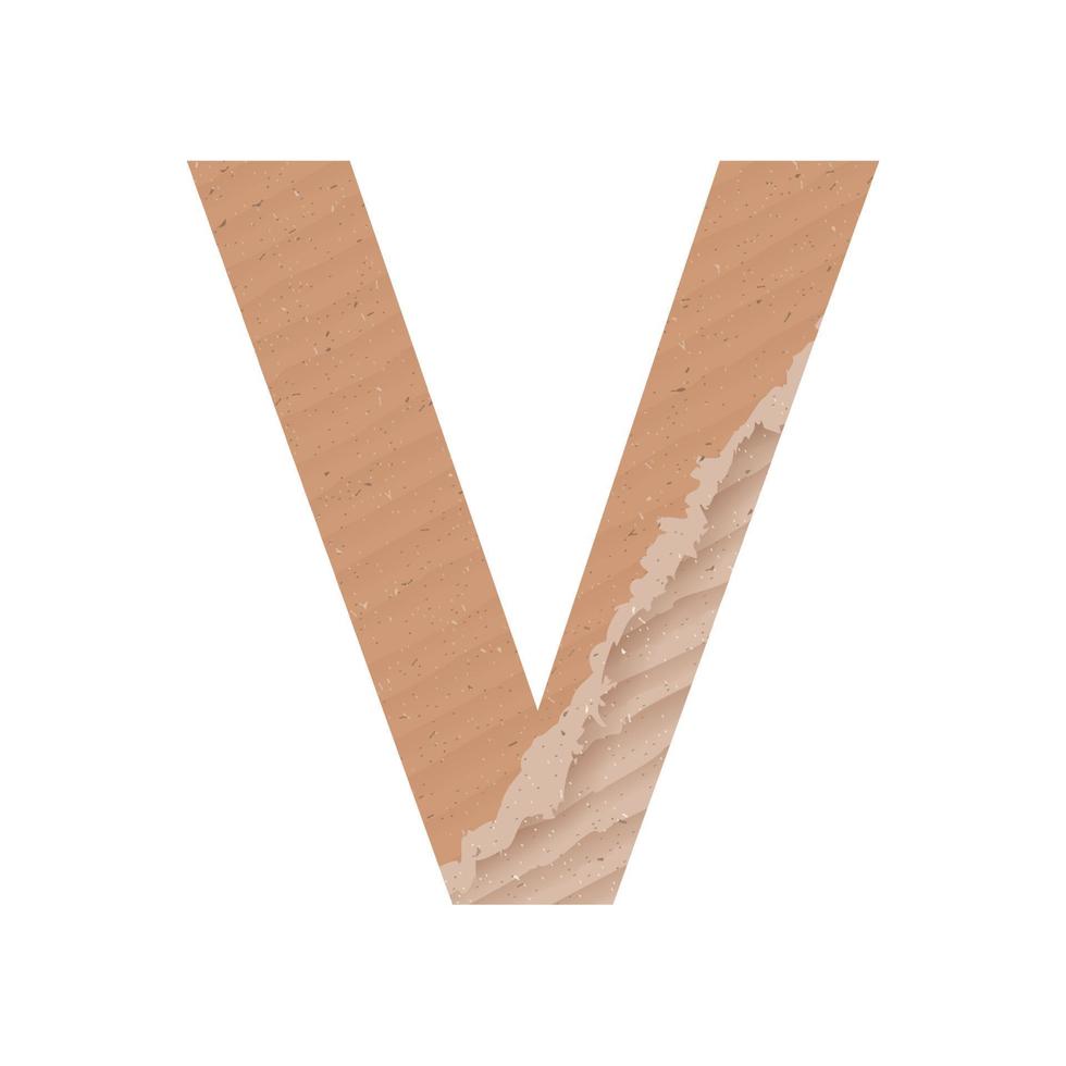 Letter V of the English alphabet, gray paper cardboard texture on white background - Vector