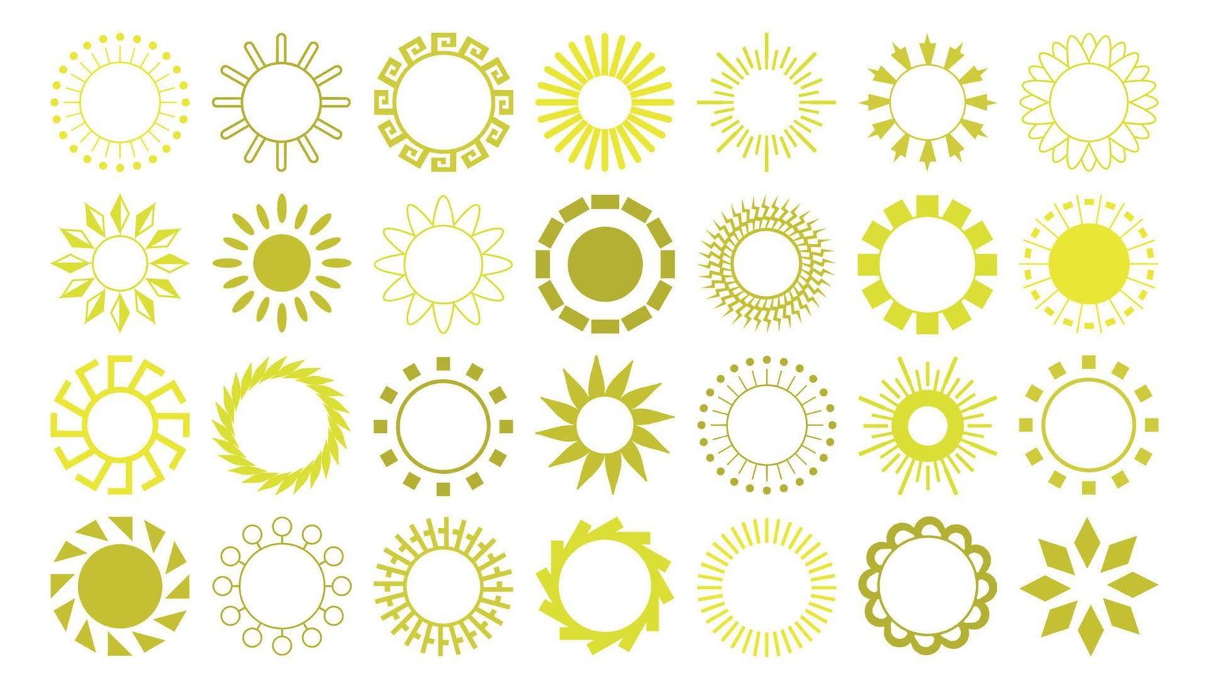 Collection of 28 pieces of abstract different yellow sun on white background - Vector