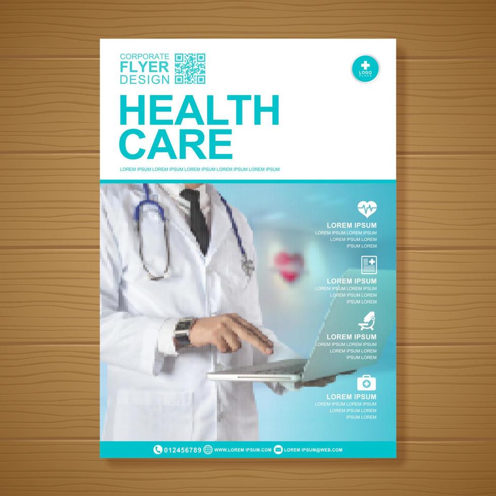 Healthcare cover a4 template design and flat icons for a report and medical brochure design, flyer, leaflets decoration for printing and presentation vector illustration