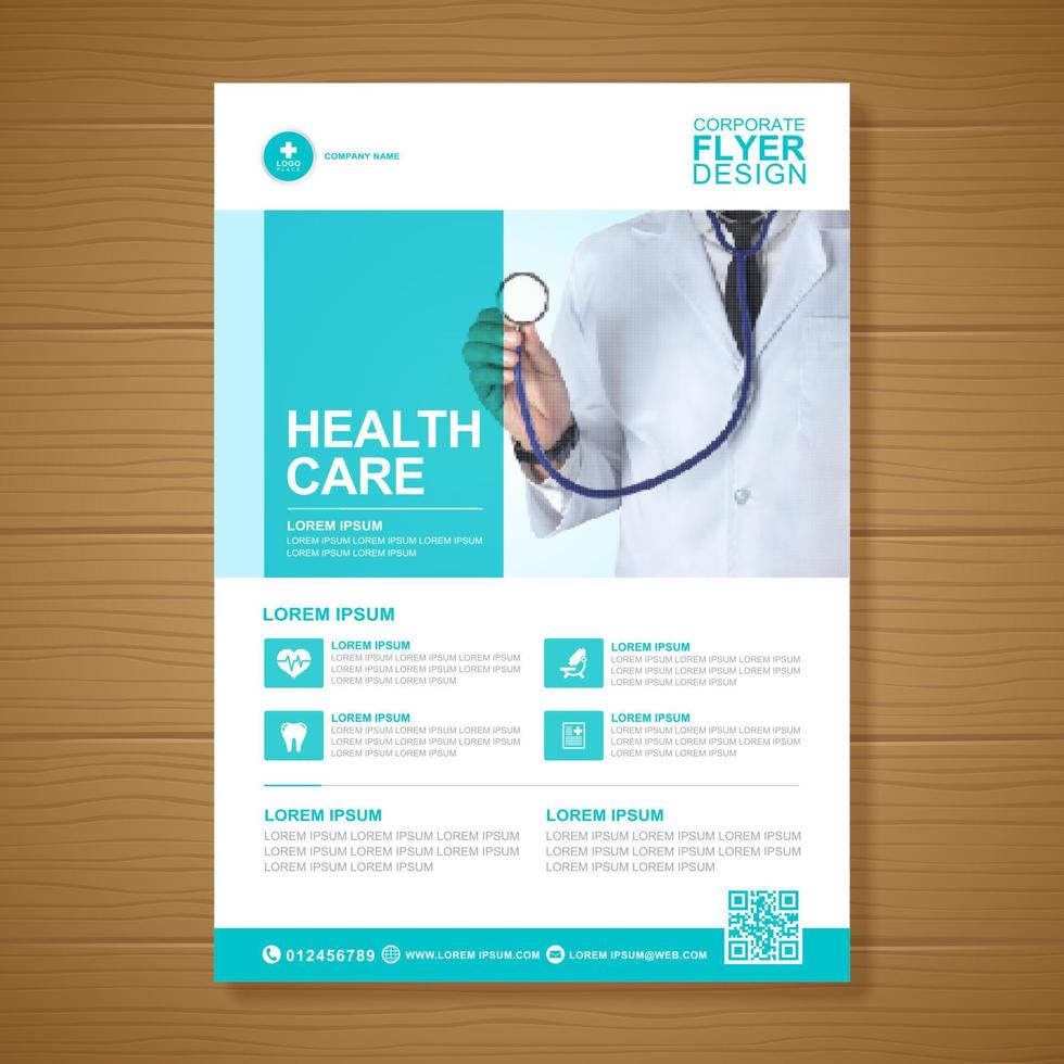 Corporate healthcare cover a4 template design and flat icons for a report and medical brochure design, flyer, leaflets decoration for printing and presentation vector illustration