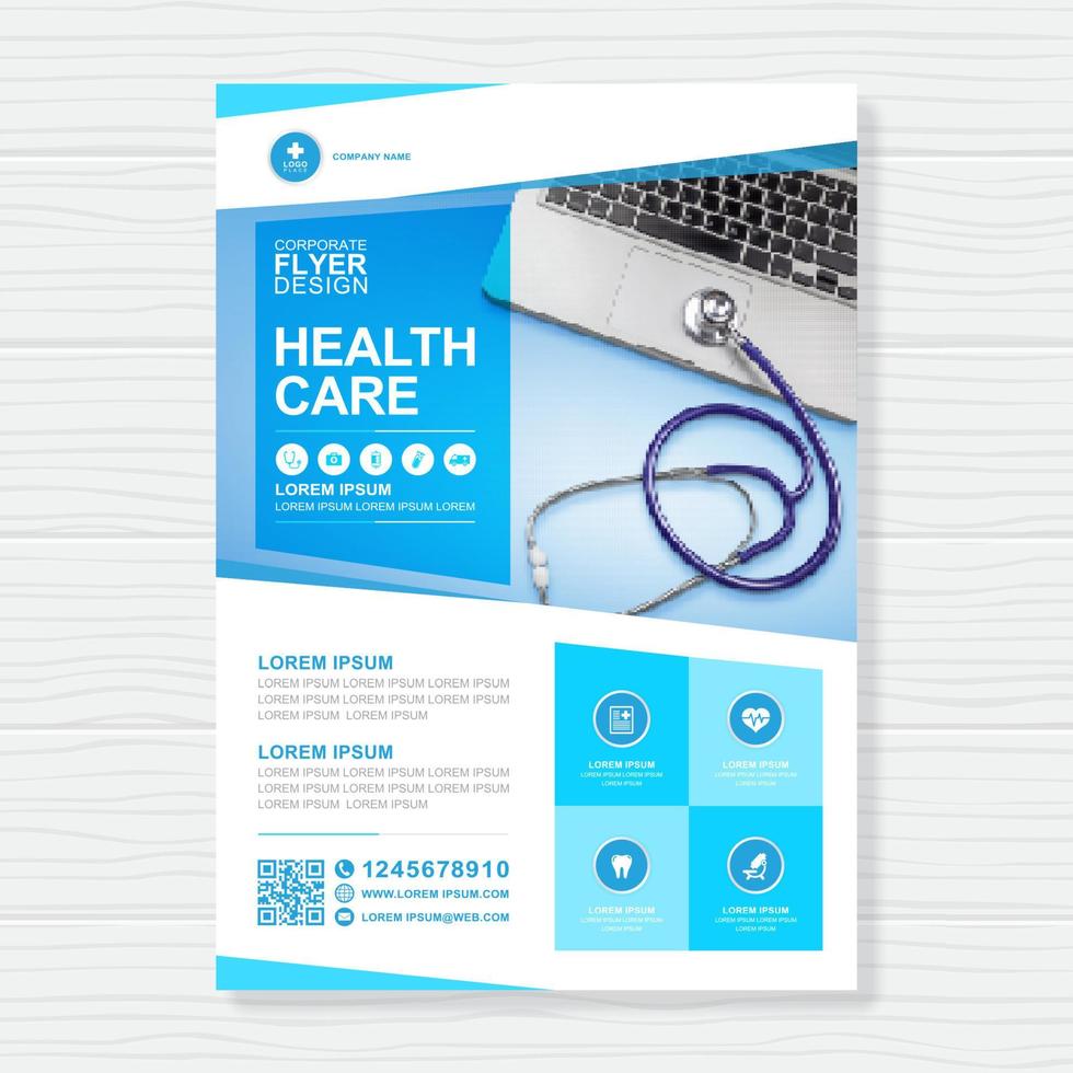 Healthcare cover a4 template design and flat icons for a report and medical brochure design, flyer, leaflets decoration for printing and presentation vector illustration