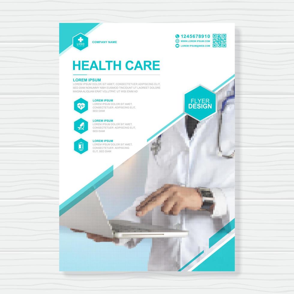 Corporate healthcare cover a4 template design and flat icons for a report and medical brochure design, flyer, leaflets decoration for printing and presentation vector illustration