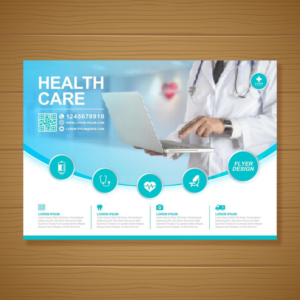 Corporate healthcare cover a4 template design and flat icons for a report and medical brochure design, flyer, leaflets decoration for printing and presentation vector illustration