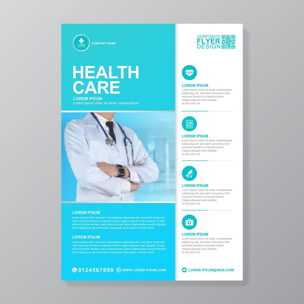 Corporate healthcare cover a4 template design and flat icons for a report and medical brochure design, flyer, leaflets decoration for printing and presentation vector illustration