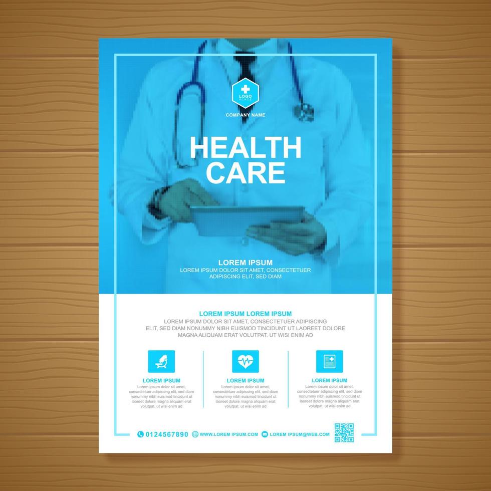 Corporate healthcare cover a4 template design and flat icons for a report and medical brochure design, flyer, leaflets decoration for printing and presentation vector illustration