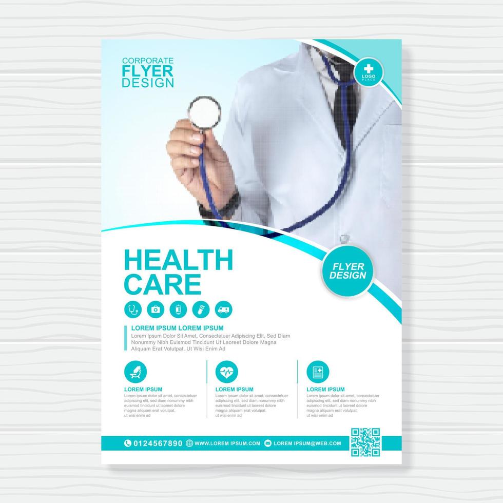 Corporate healthcare cover a4 template design and flat icons for a report and medical brochure design, flyer, leaflets decoration for printing and presentation vector illustration