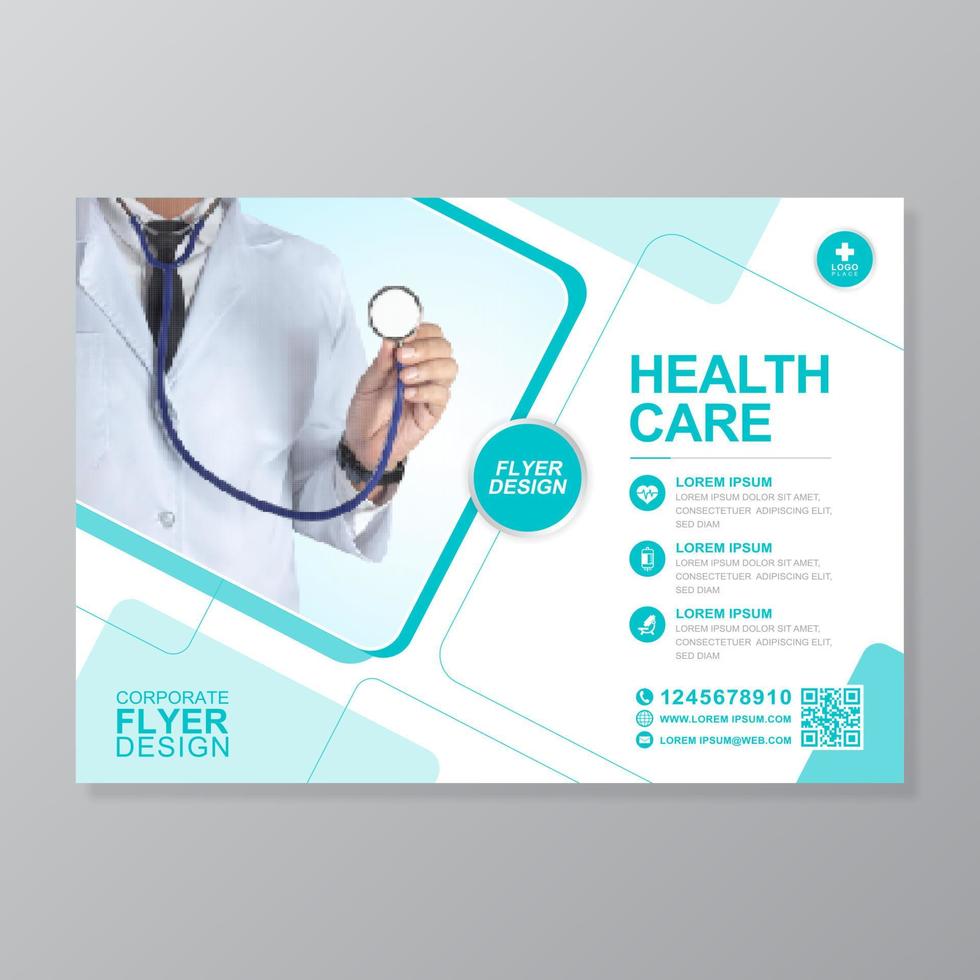 Corporate healthcare cover a4 template design and flat icons for a report and medical brochure design, flyer, leaflets decoration for printing and presentation vector illustration