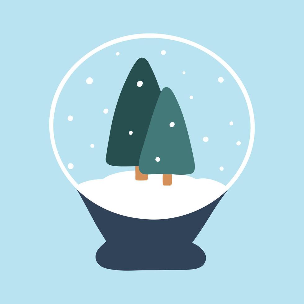 Snow globe with fir trees. Winter decoration. Vector illustration.