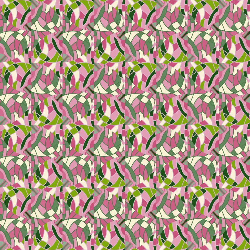 Decorative linear kaleidoscope mosaic ornament. Abstract shapes seamless pattern. vector