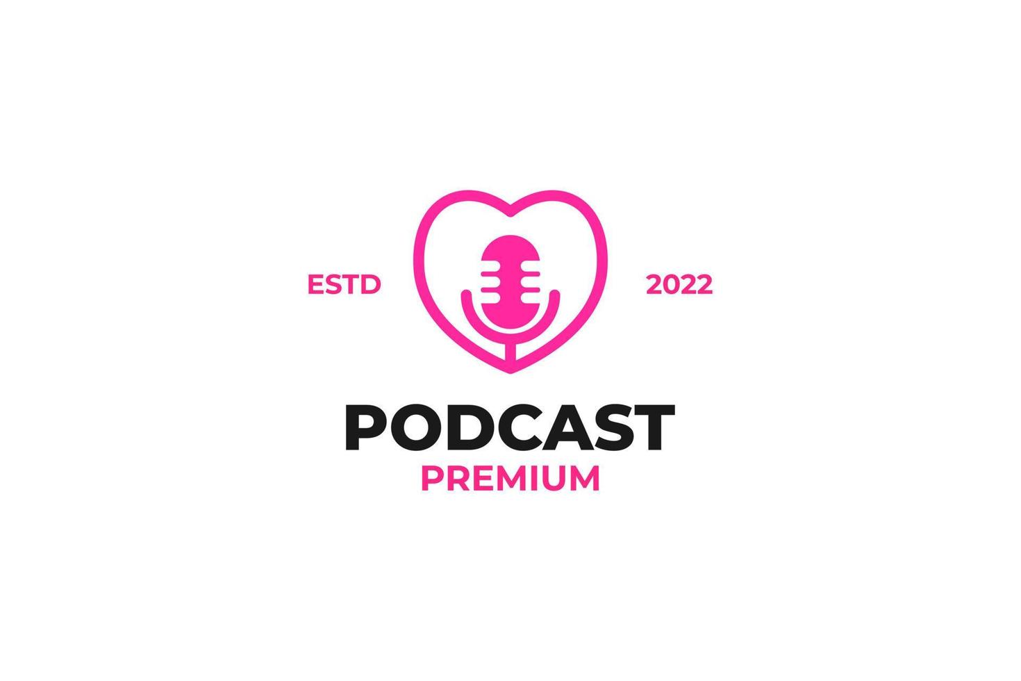 podcast de micrófono plano con ilustración de vector de diseño de logotipo de icono de amor