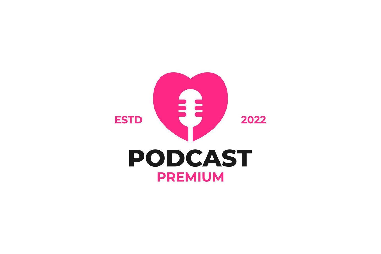 podcast de micrófono plano con ilustración de vector de diseño de logotipo de icono de amor