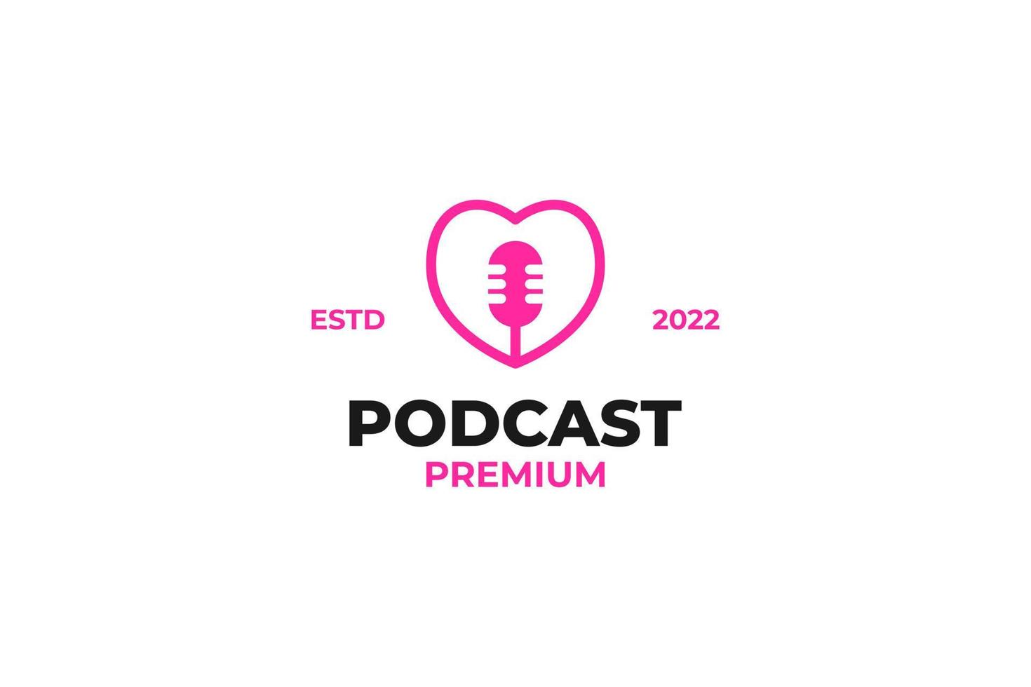 podcast de micrófono plano con ilustración de vector de diseño de logotipo de icono de amor