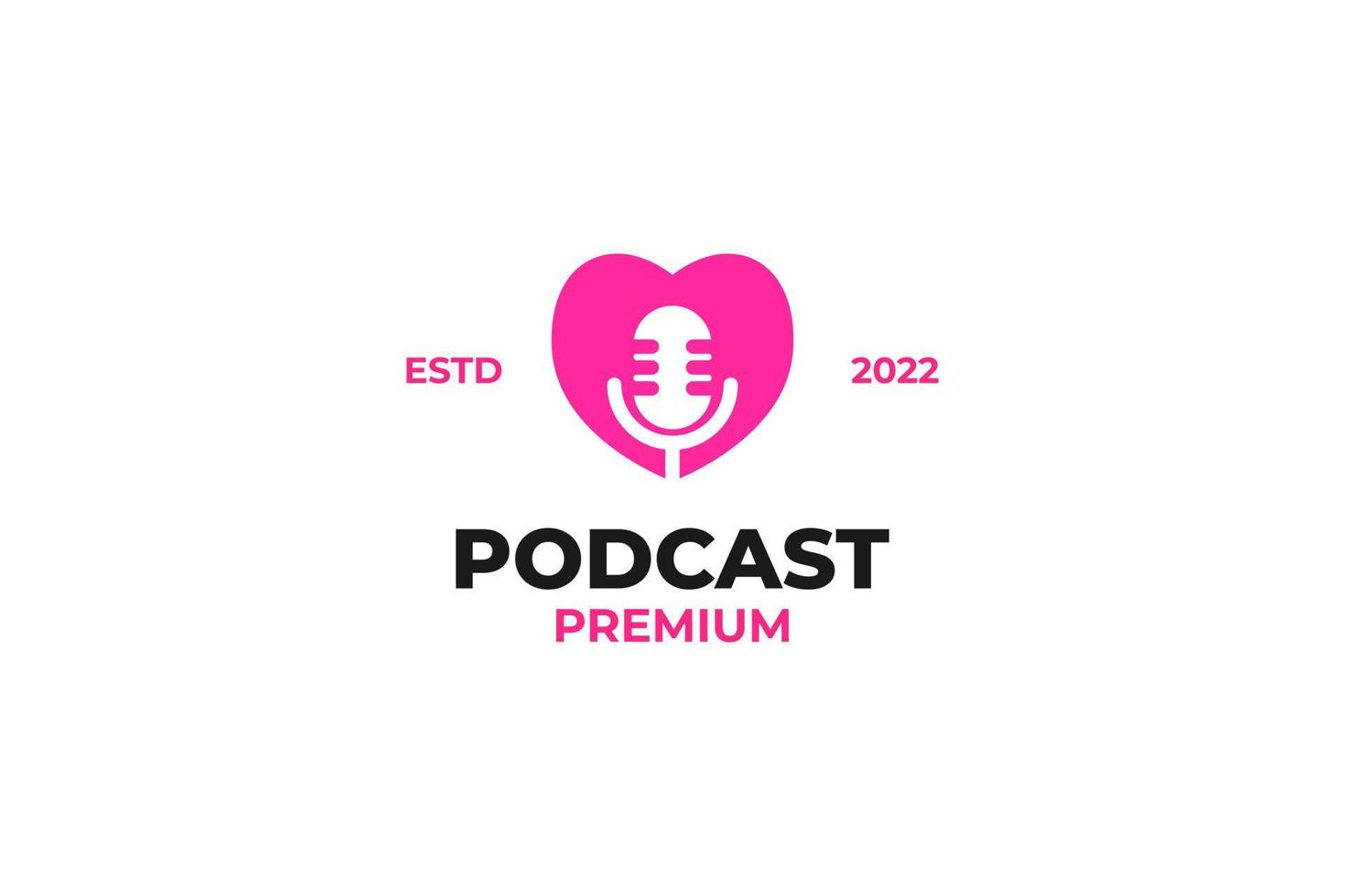 podcast de micrófono plano con ilustración de vector de diseño de logotipo de icono de amor