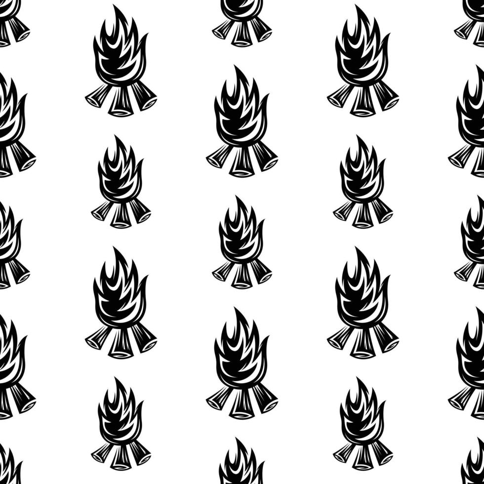 pattern seamless of campfire in style vintage, retro, engraved. - vector illustrations