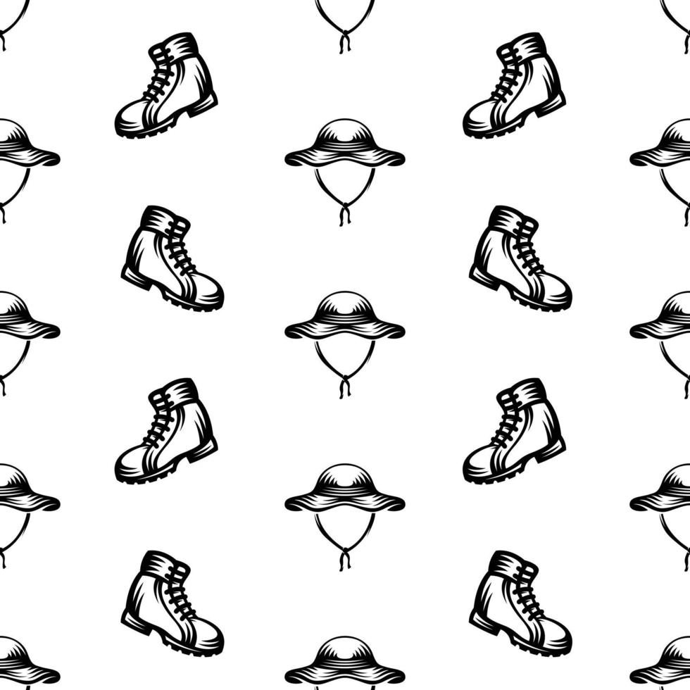 pattern seamless of shoe and hat in style vintage, retro, engraved. - vector illustrations