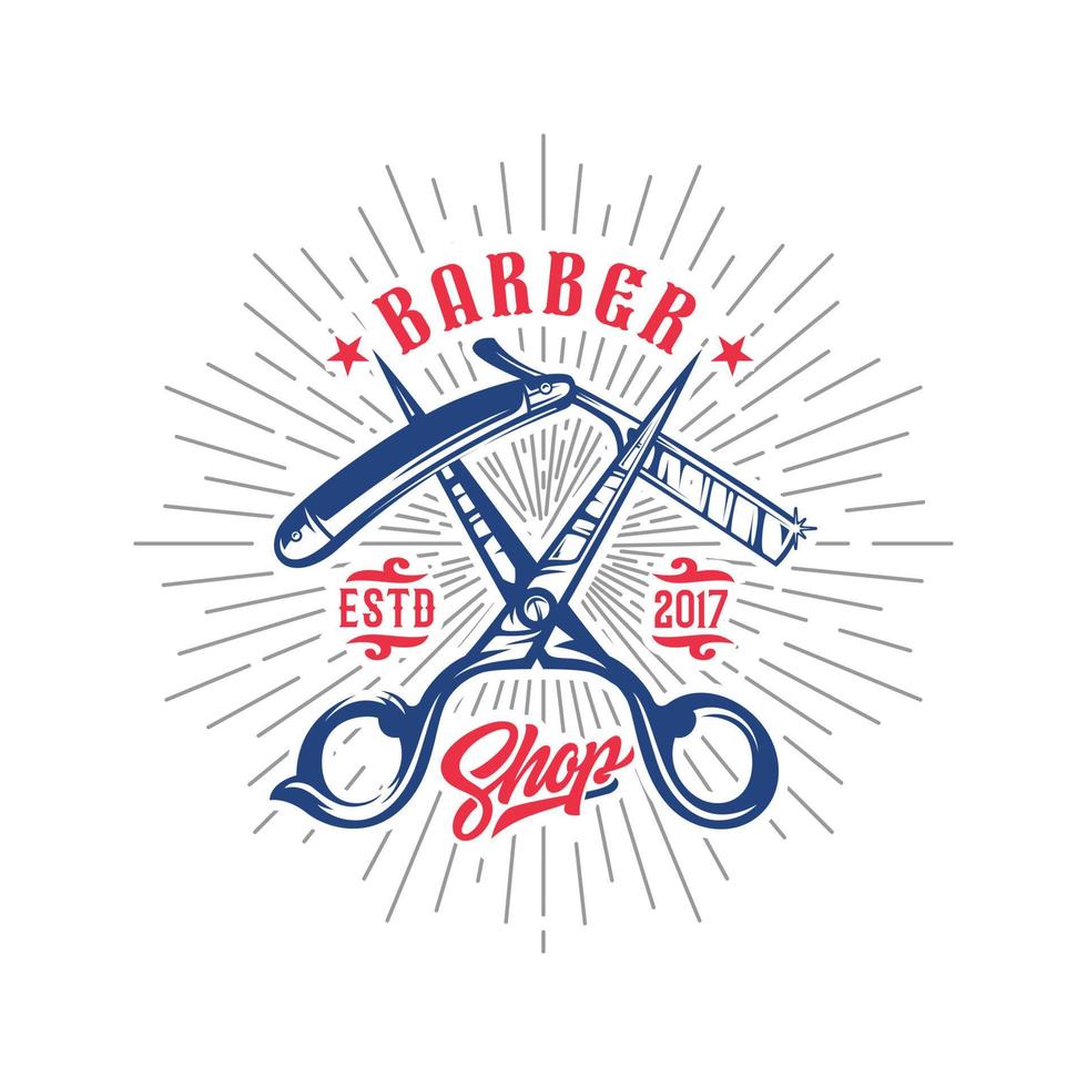 logotipo de barbería vintage, etiquetas, insignias y elemento de diseño vector