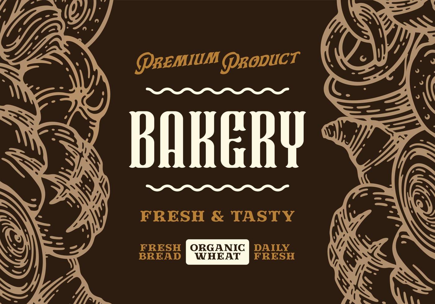 Bakery label and packaging design template for baked products branding and packaging. Vector baguette illustration