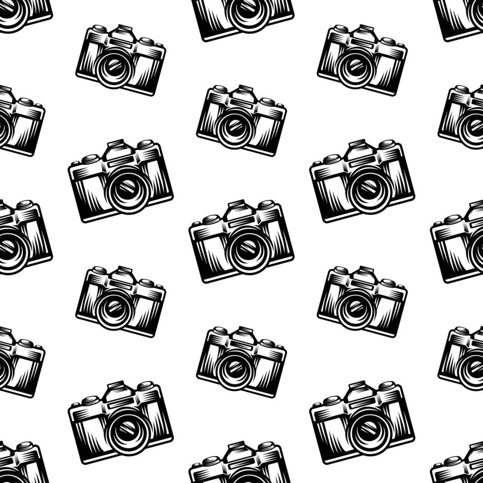 pattern seamless of camera in style vintage, retro, engraved. - vector illustrations