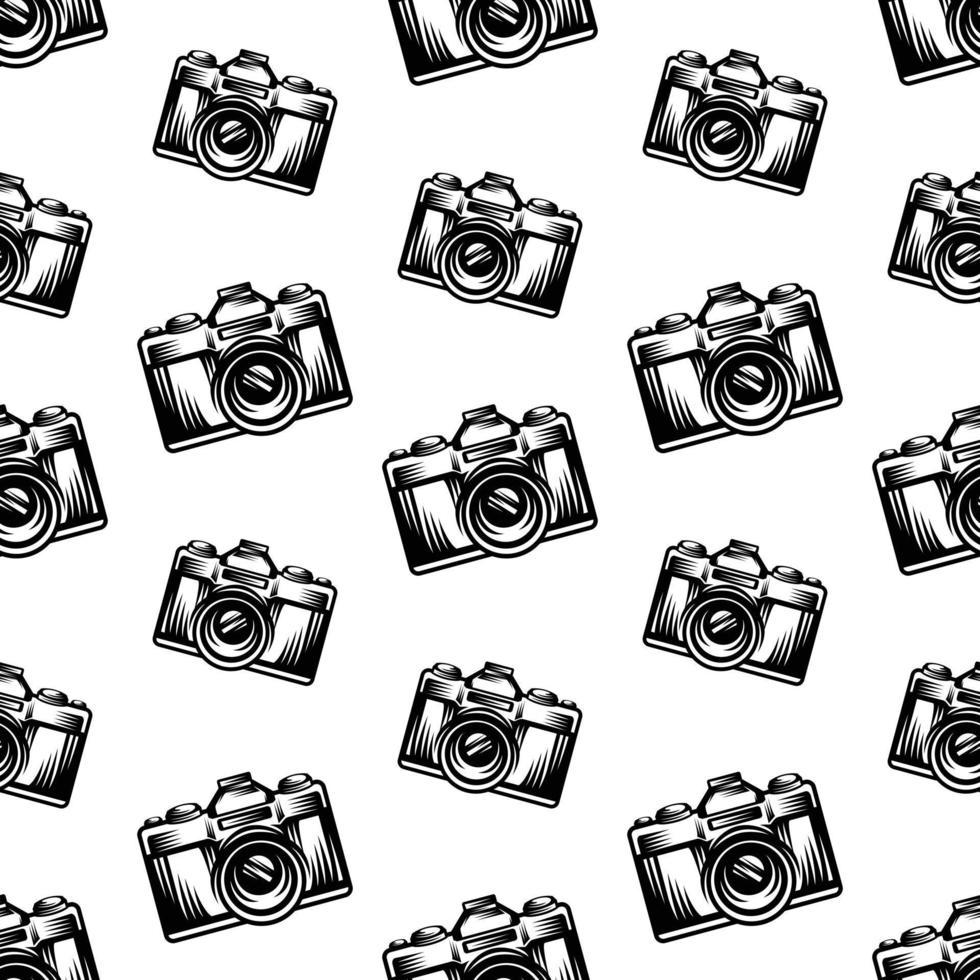 pattern seamless of camera in style vintage, retro, engraved. - vector illustrations