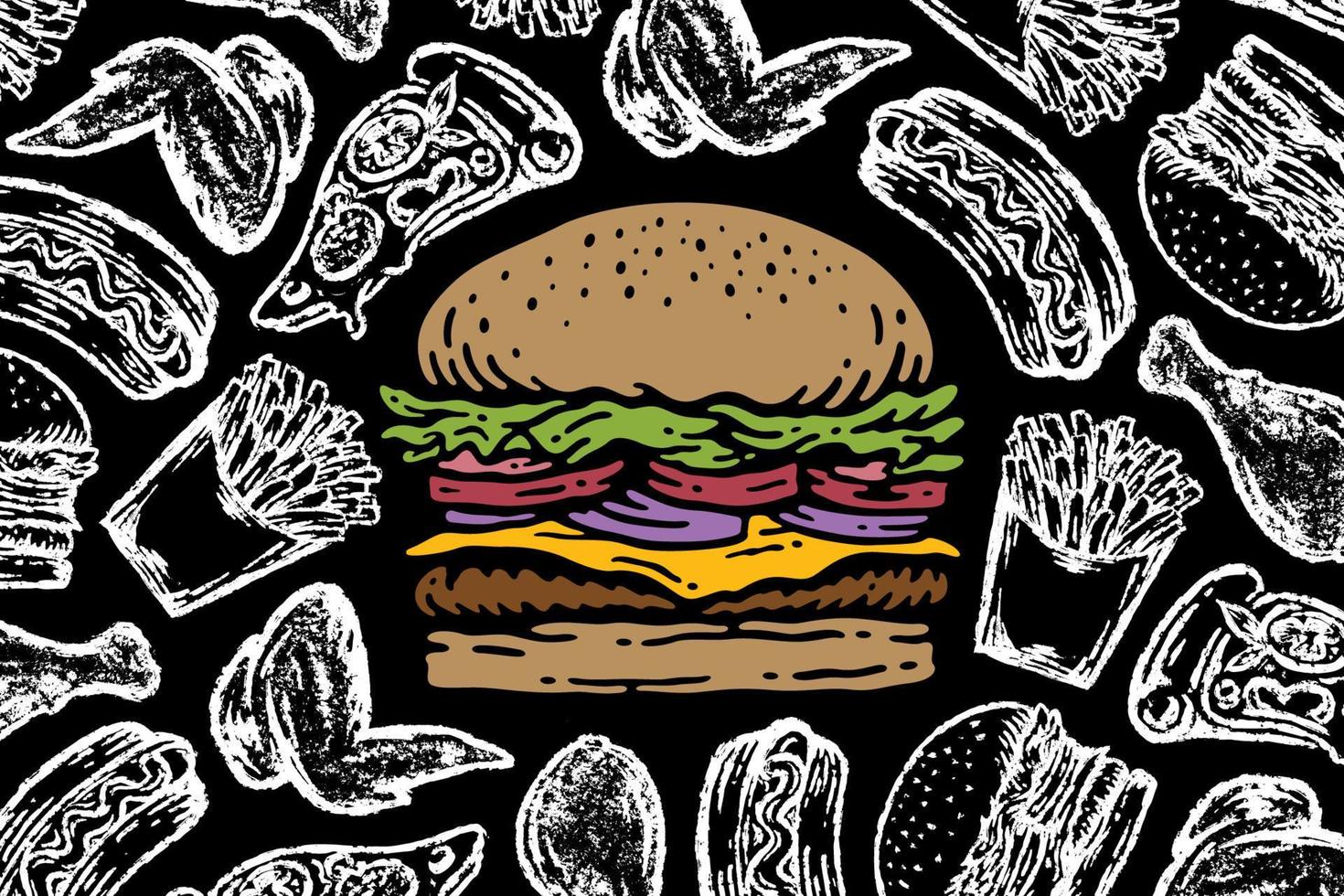 vector burger on chalkboard background