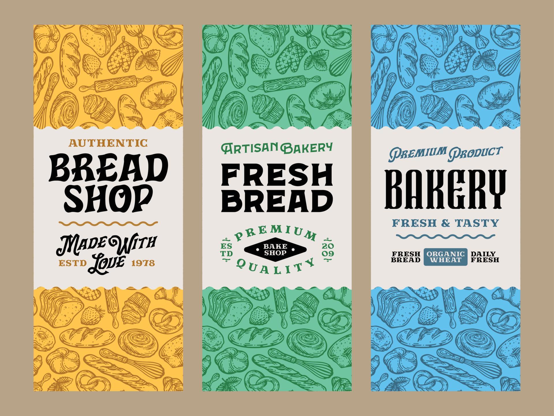 Bread labels in modern style. Bread and packaging design templates for