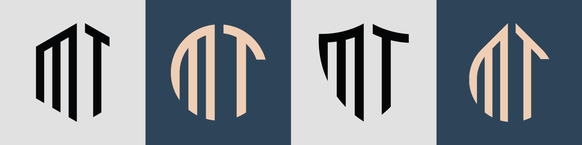 Paquete de diseños de logotipo mt de letras iniciales simples y creativas. vector