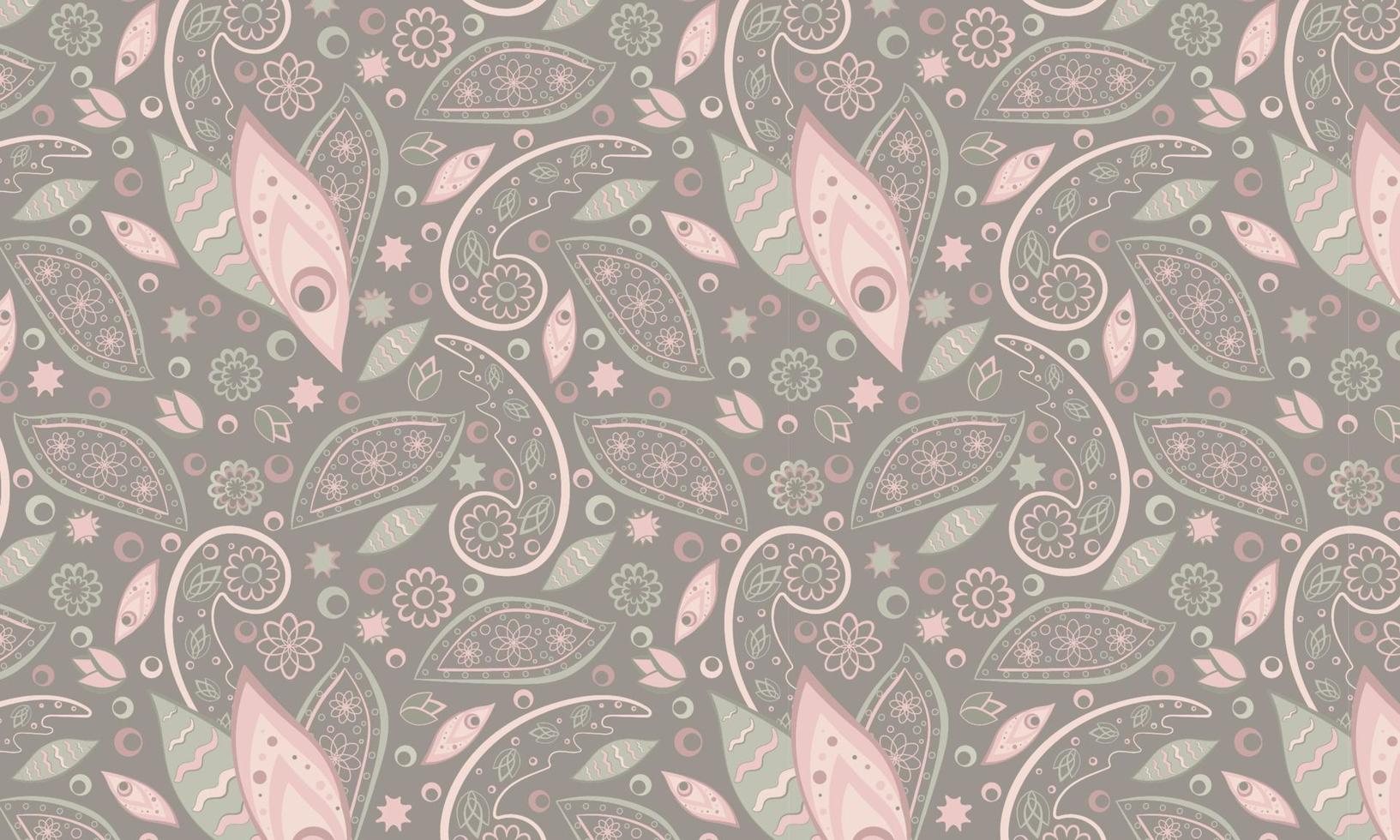 Seamless pattern based on an ornament with a Paisley bandana print in delicate pink-green pastel colors vector