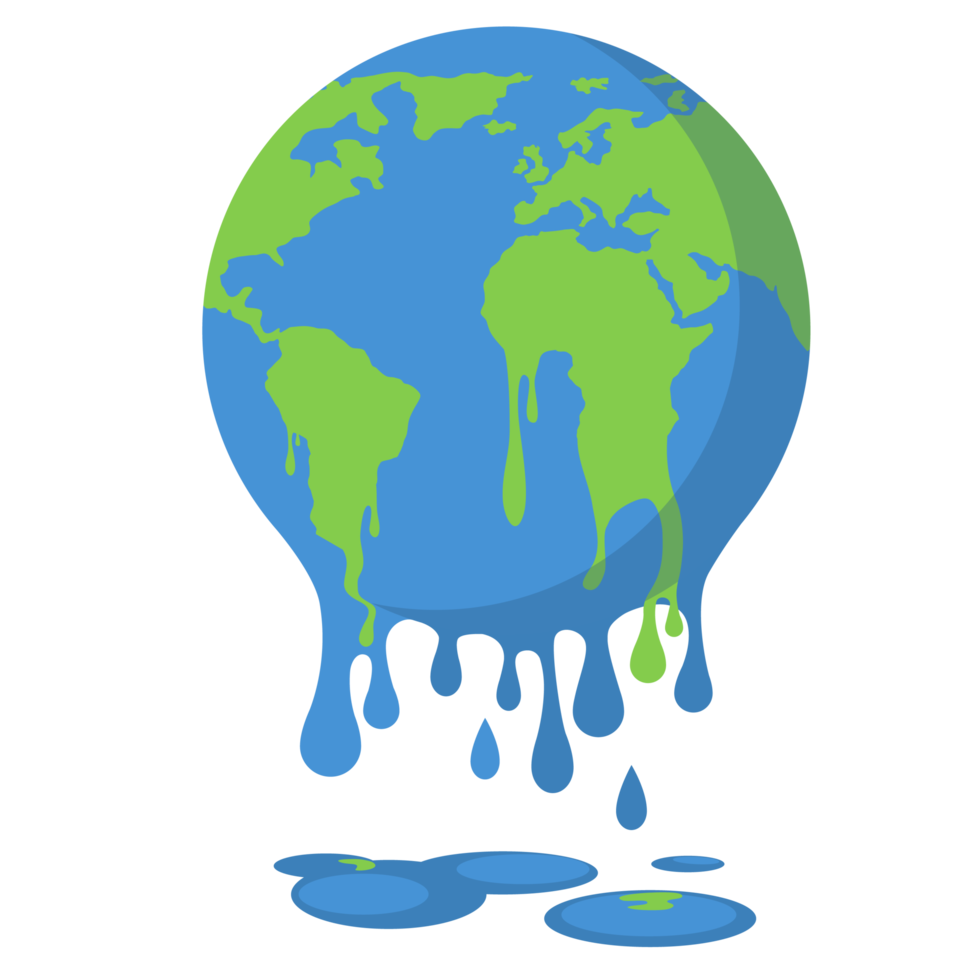 globaal opwarming, klimaat verandering - wereld illustratie, grafisch illustratie van een smelten aarde. png