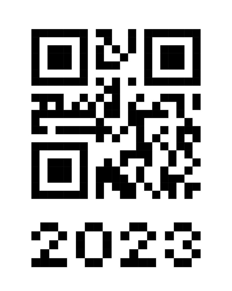 Código qr real 2023 números. feliz año nuevo con plantilla de diseño de concepto de código de barras de vacunación covid. ilustración de pasos vectoriales para pancarta, afiche, tarjeta de felicitación, invitación vector