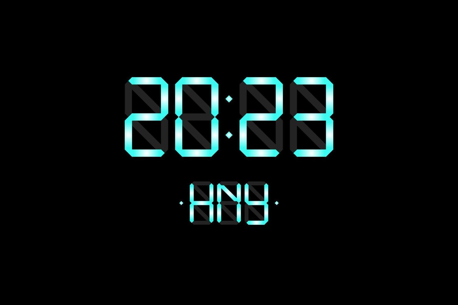 feliz año nuevo tarjeta de vacaciones de navidad con pantalla electrónica lcd digital número de reloj 2023 y letras azules hny sobre fondo negro. feliz navidad celebración saludo calendario vector eps ilustración