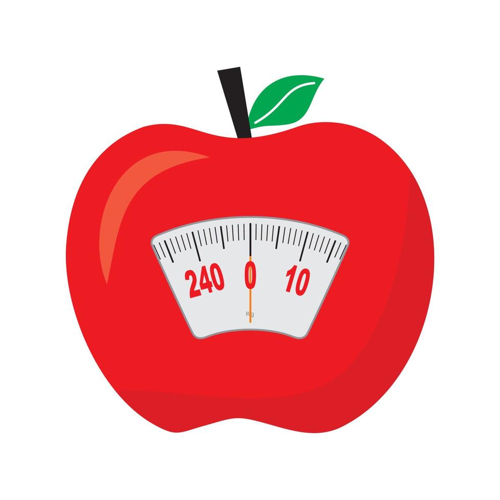 Apple Diet Vector Icon Illustration. Red Apples and Scales, Apple Diet Menu. Isolated White Fitness and Gym Icons Concept. Weight Loss, Healthy Lifestyle. Proper Nutrition.