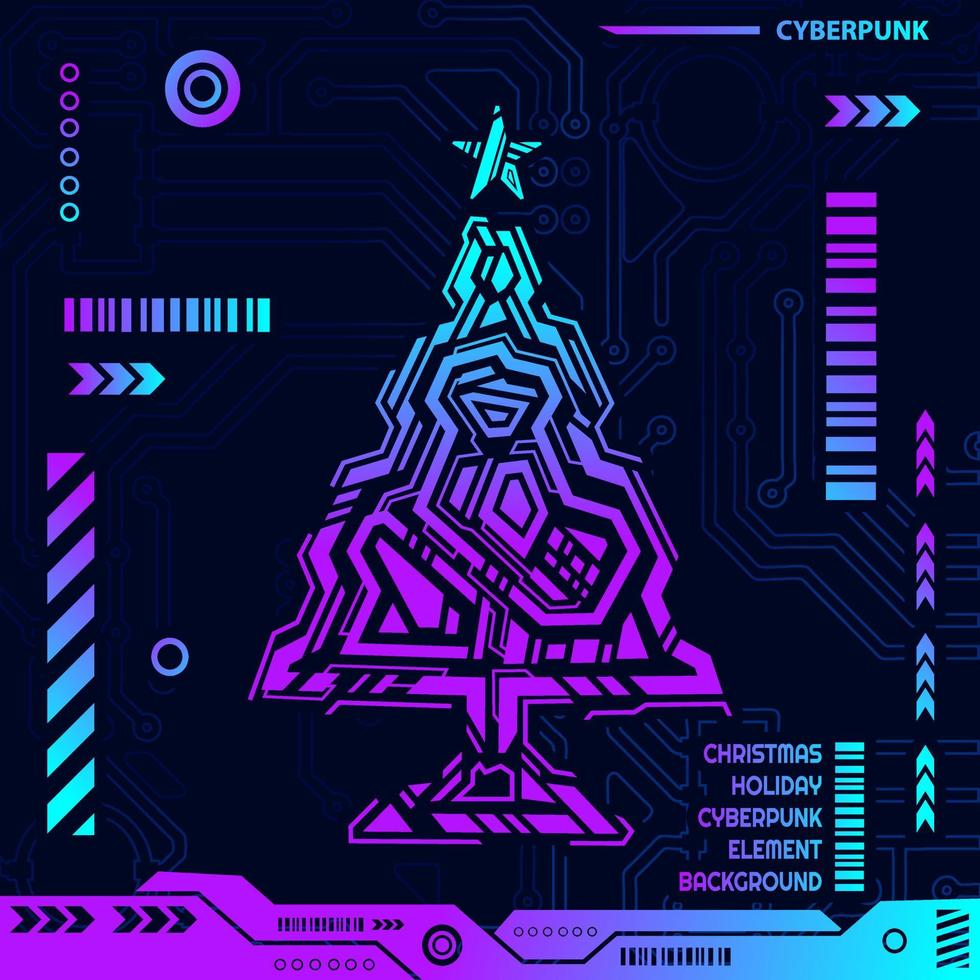 Christmas cyber element shape in cyberpunk background. vector