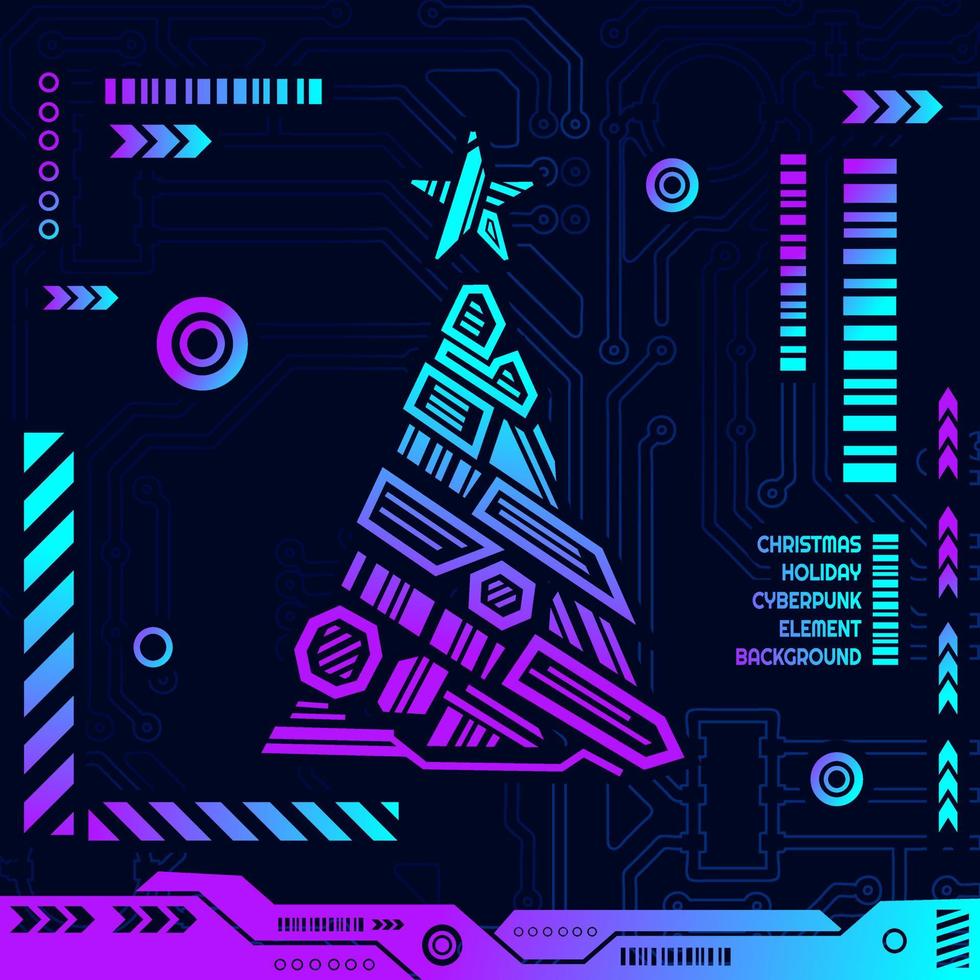 Christmas cyber element shape in cyberpunk background. vector