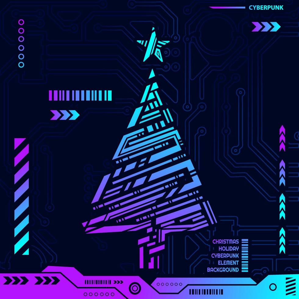 Christmas cyber element shape in cyberpunk background. vector