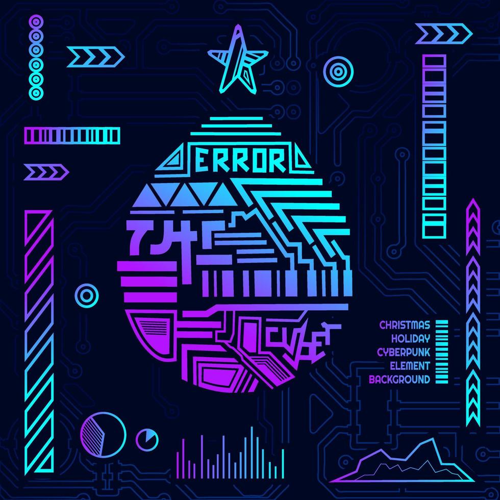Christmas cyber element shape in cyberpunk background. vector