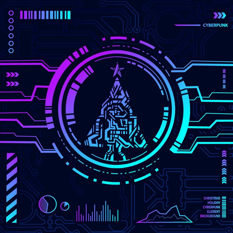 Christmas cyber element shape in cyberpunk background. vector